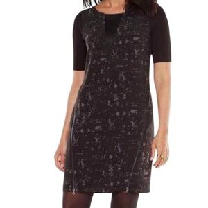 Elie Tahari/Design Nation Black Short Sleeve Sheath Dress with  Spatter Print